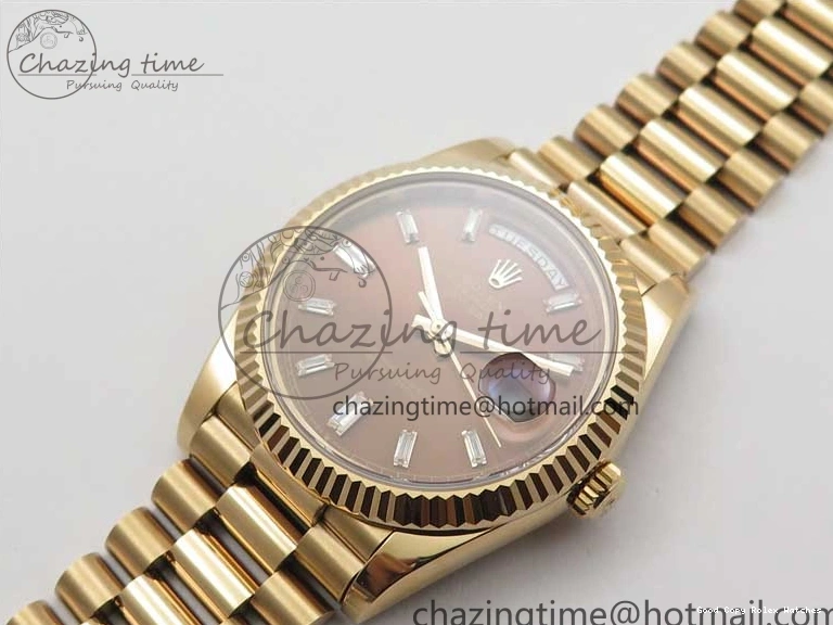 Best AAA Replica Sites Dial 40mm 904 New Version RG Bracelet Bold 228239 2825 President A Crystal Markers Day-Date on RG BP Brown Dial T 0118